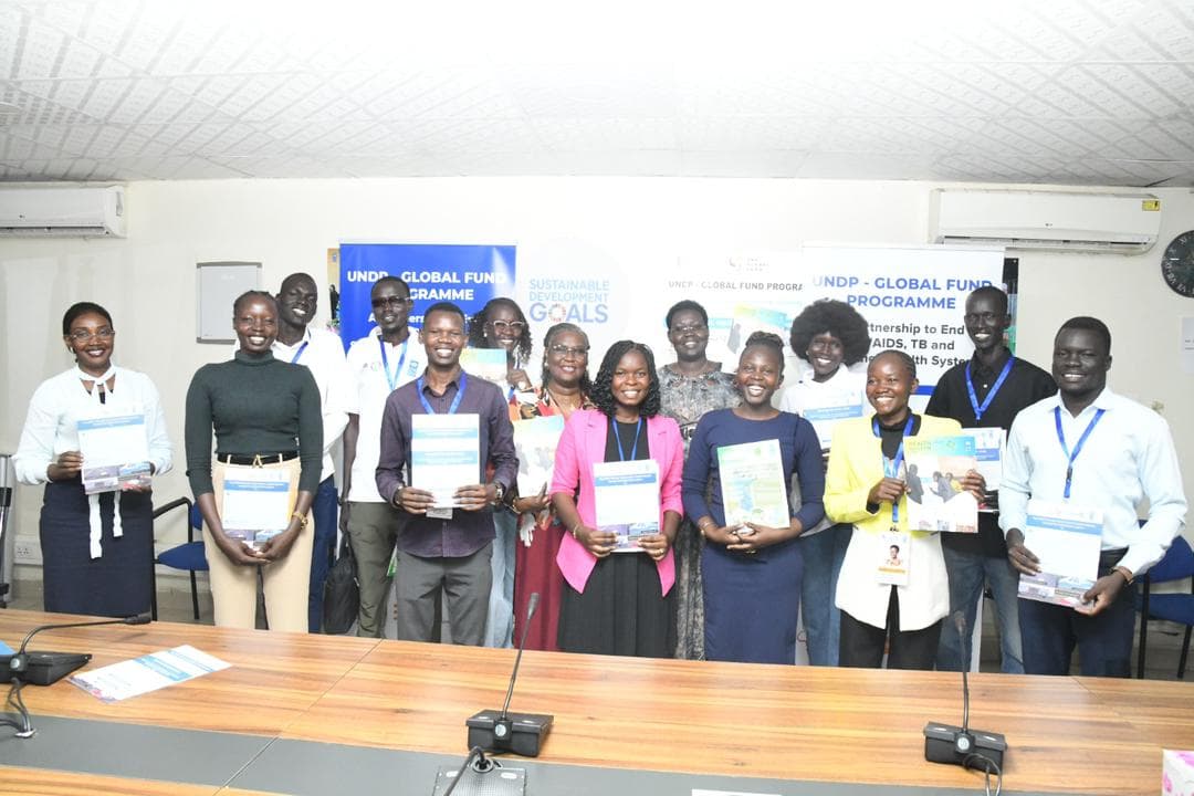 Mathew Yel and fellow UNDP Student Ambassadors during a Global Fund health systems learning session in Juba.